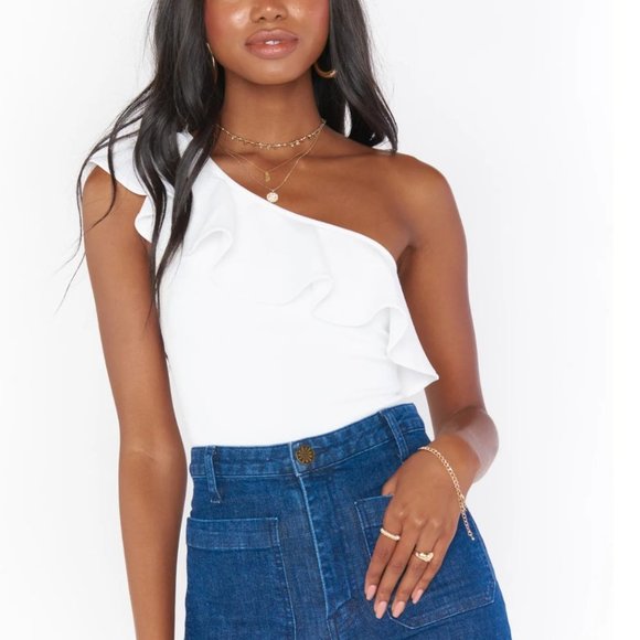 SHOW ME YOUR MUMU Ophelia Ruffle Bodysuit Color Bone Stretch - Picture 6 of 12